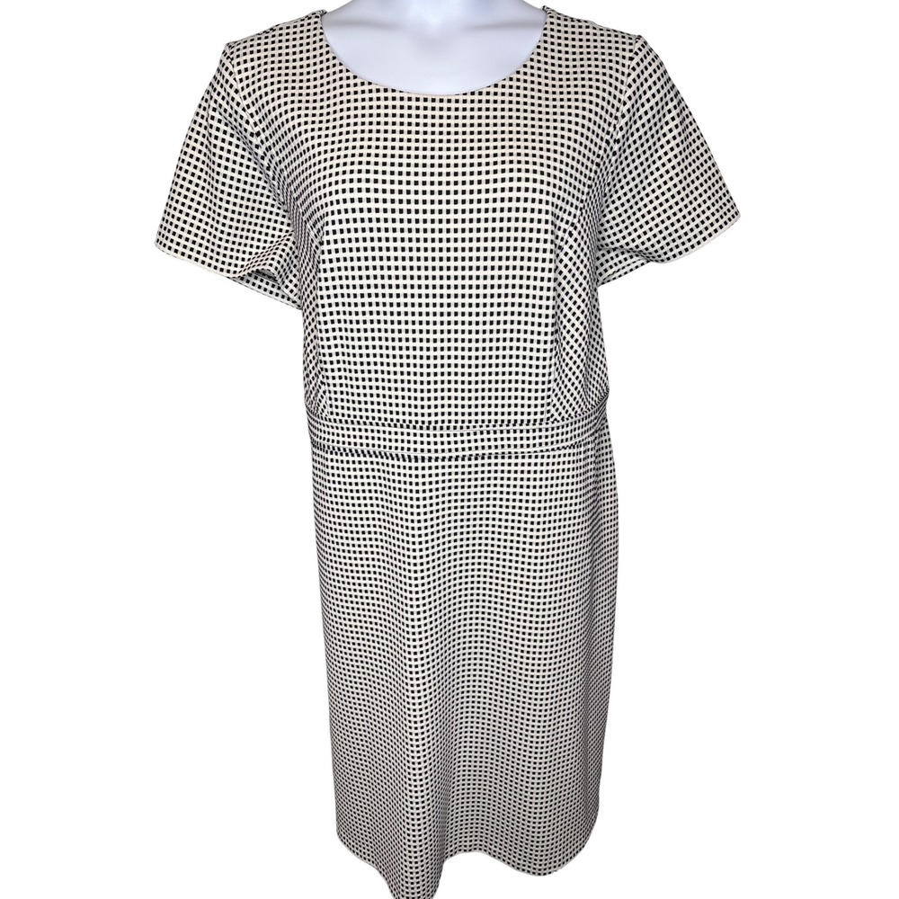 TALBOTS Black White Gingham Textured Sheath Dress 18W Professional Sophisticated